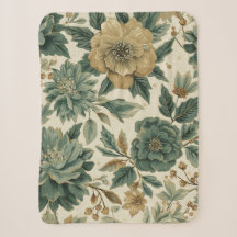 Sage Botânico Celadon Verde Floresta Dourado Flora