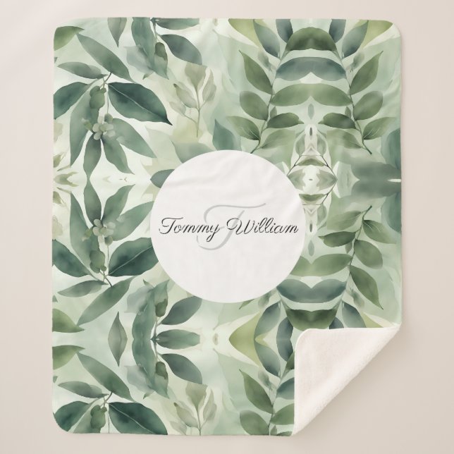 Cobertor Sherpa Sage Green Flora Elegant (Frente)