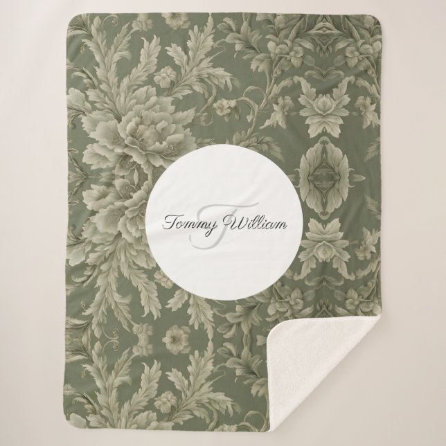 Cobertor Sherpa Sage Green Flora Elegant (Frente)