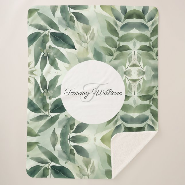 Cobertor Sherpa Sage Green Flora Elegant (Frente)