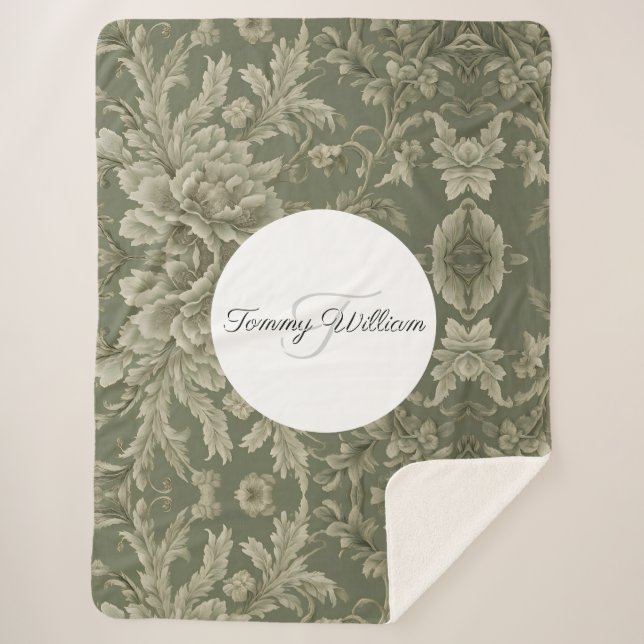 Cobertor Sherpa Sage Green Flora Elegante Sherpa Blanket (Frente)