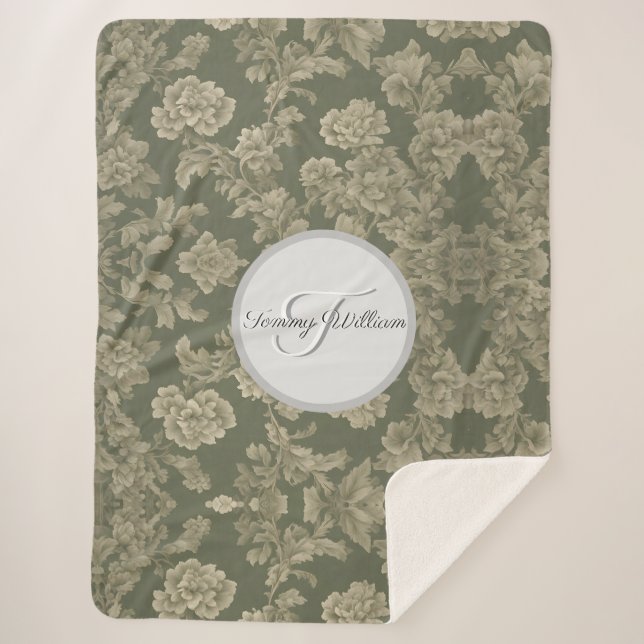 Cobertor Sherpa Sage Green Flora Elegante Sherpa Blanket (Frente)