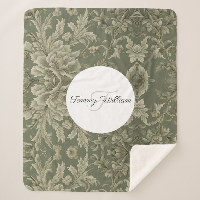 Cobertor Sherpa Sage Green Flora Elegante Sherpa Blanket (Frente)