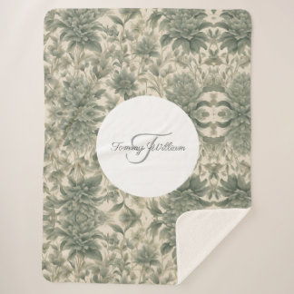 Cobertor Sherpa Sage Green Floral Elegante