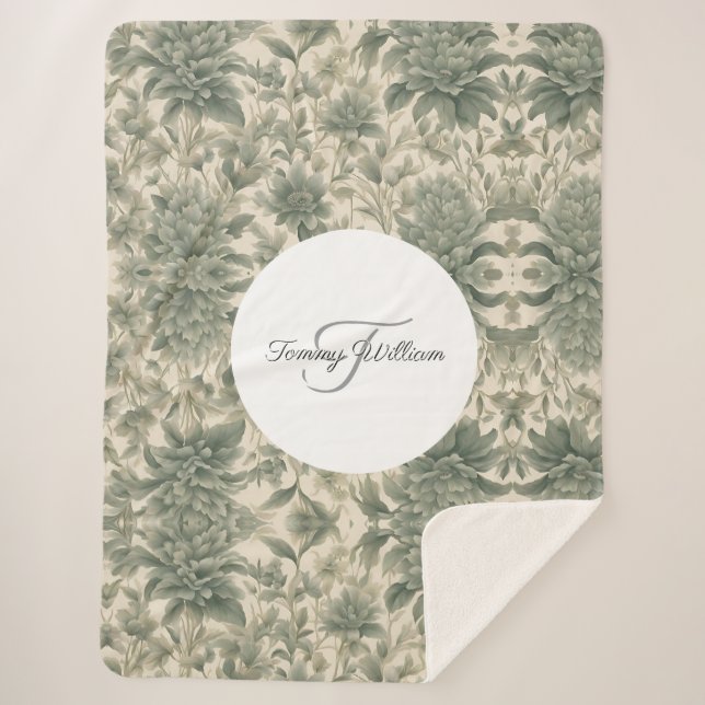 Cobertor Sherpa Sage Green Floral Elegante (Frente)