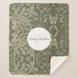 Cobertor Sherpa Sage Green Floral Elegante