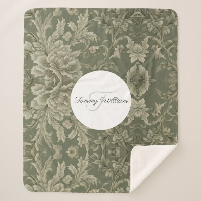 Cobertor Sherpa Sage Green Floral Elegante (Frente)