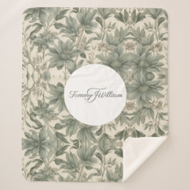 Cobertor Sherpa Sage Green Floral Elegante