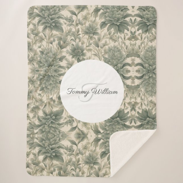 Cobertor Sherpa Sage Green Floral Elegante (Frente)