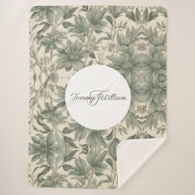 Cobertor Sherpa Sage Green Floral Elegante (Frente)