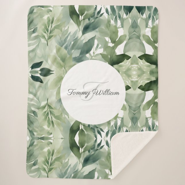 Cobertor Sherpa Sage Green Floral Elegante (Frente)