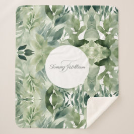 Cobertor Sherpa Sage Green Floral Elegante