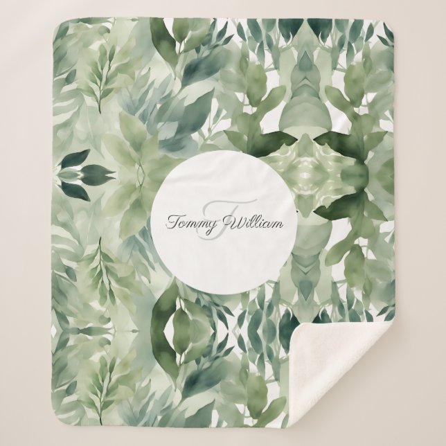 Cobertor Sherpa Sage Green Floral Elegante (Frente)