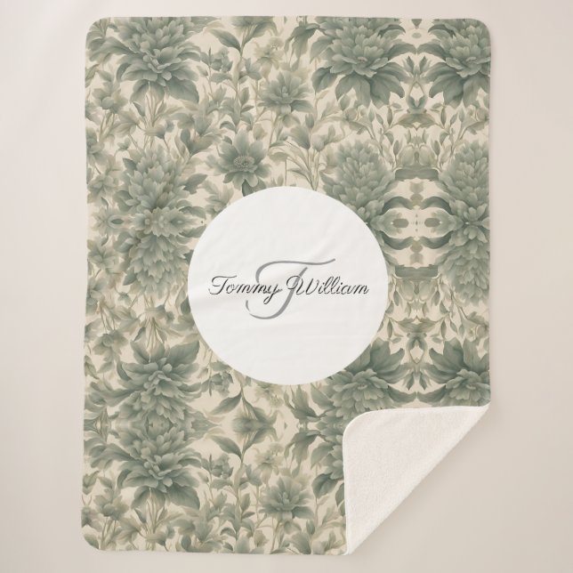 Cobertor Sherpa Sage Green Floral Elegante (Frente)