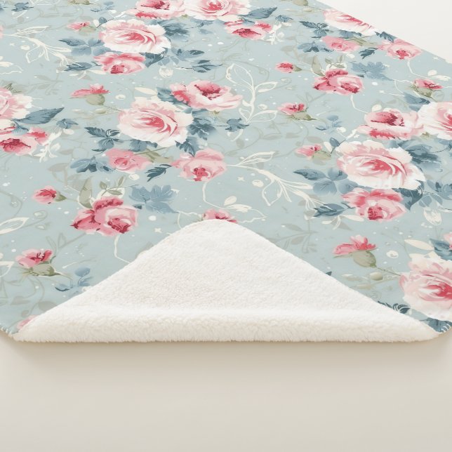 Cobertor Sherpa Sage Green Winter Floral Pattern (3/4)