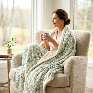 Cobertor Sherpa Sage Verde Jardim Vintage Francês Floral Toile