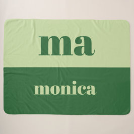 Cobertor Sherpa Sage verde monograma inicial em letra cursiva