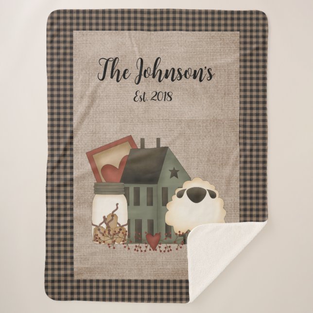 Cobertor Sherpa Saltbox Verde Primitivo Com Ovinos (Frente)