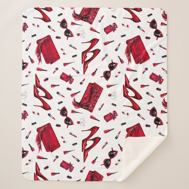 Cobertor Sherpa Saltos vermelhos, padrão de acessórios de moda. (Frente)