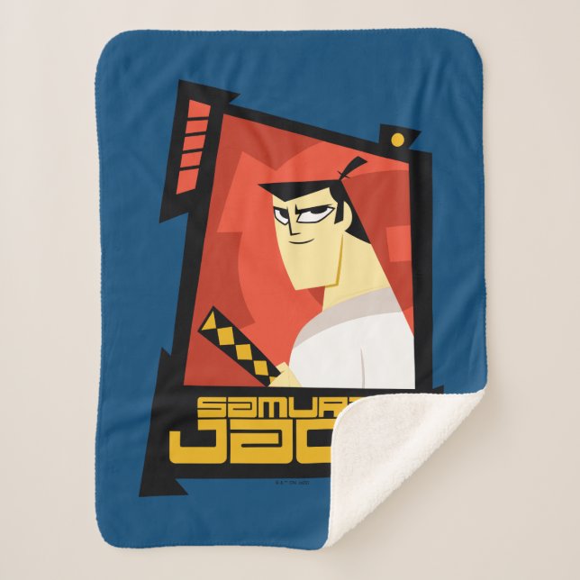 Cobertor Sherpa Samurai Jack Sorria Gráfico de Quadro Futurístico (Frente)