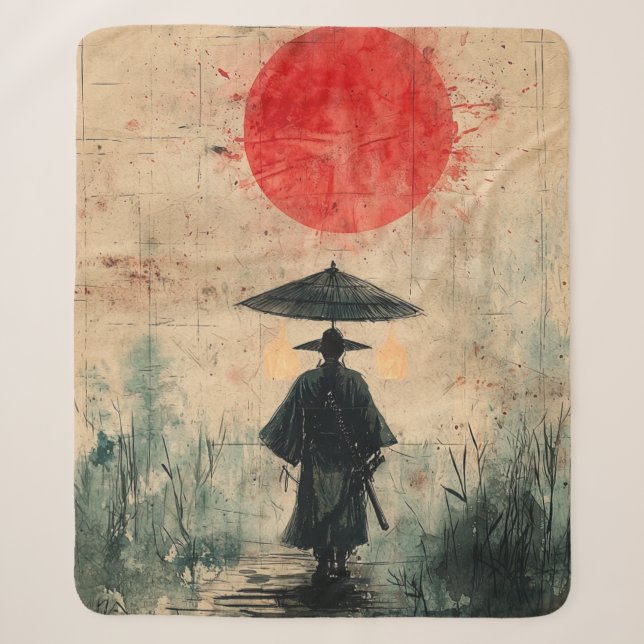 Cobertor Sherpa Samurai Silencioso Floresta Carmesim (2) (Frente)