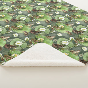Cobertor Sherpa Sapos de lírios de água verde e branca