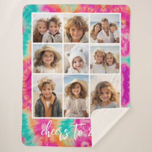 Cobertor Sherpa Saúde ao Ano Novo Tie-Dye Teal 70s