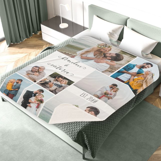 Cobertor Sherpa Script Elegante de Colagem de Fotos Moderna 8 Pers (Criador carregado)