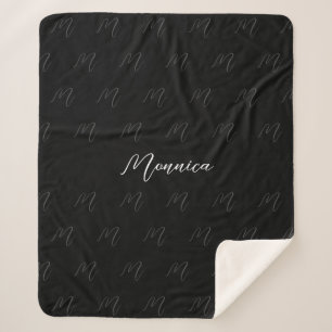 Cobertor Sherpa Script Elegante Preto Personalizado
