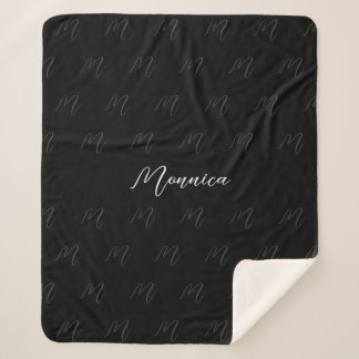 Cobertor Sherpa Script Elegante Preto Personalizado
