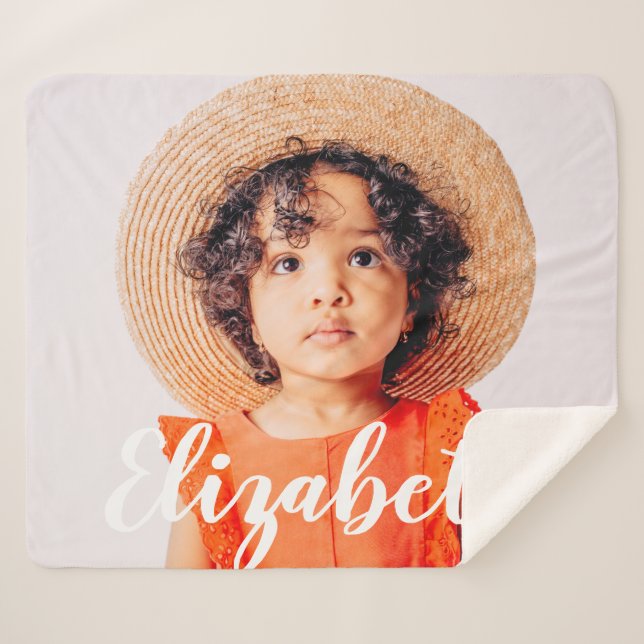 Cobertor Sherpa Script simples moderno adicione seu nome e foto (Frente (Horizontal))