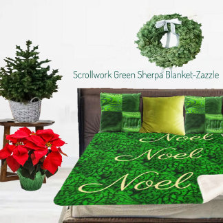 Cobertor Sherpa Scrollwork Green Sherpa Blanket