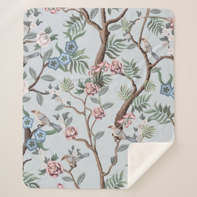 Cobertor Sherpa Seamless pattern in chinoiserie style with peonies (Frente)