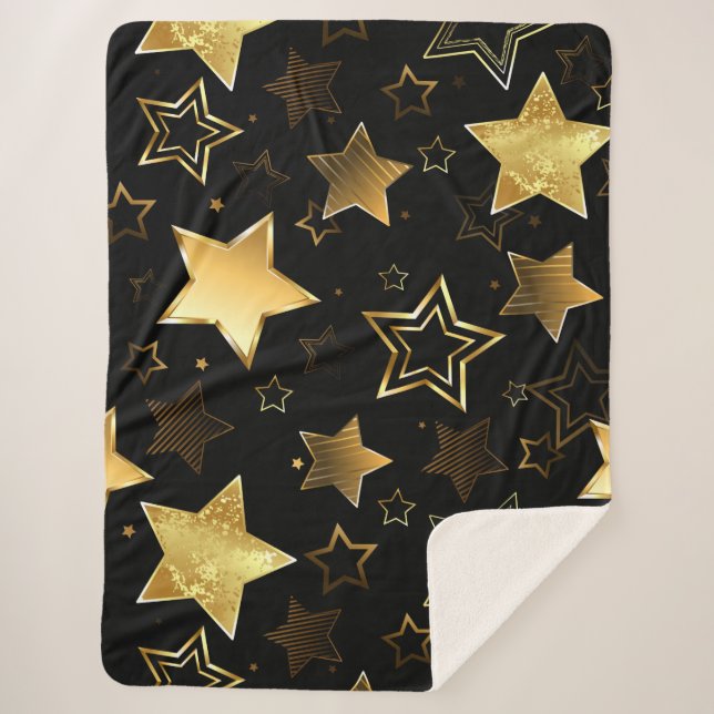 Cobertor Sherpa Seamless pattern with Golden Stars (Frente)