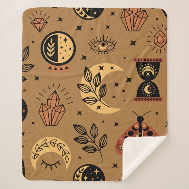 Cobertor Sherpa seamless pattern with magical elements (Frente)