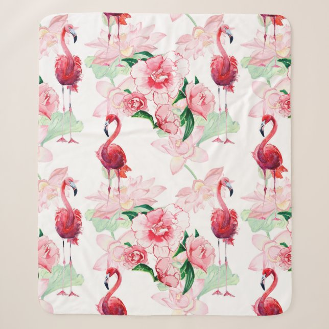 Cobertor Sherpa Seamless pattern with pink flamingo (Frente)