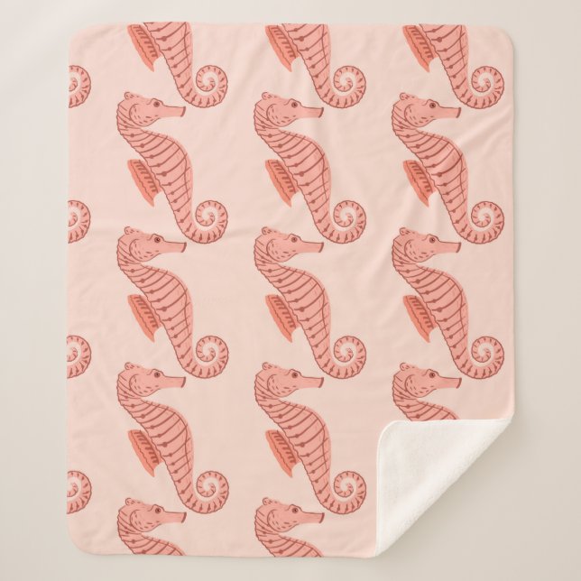 Cobertor Sherpa Seamless pattern with seahorse doodle ornament. Pi (Frente)