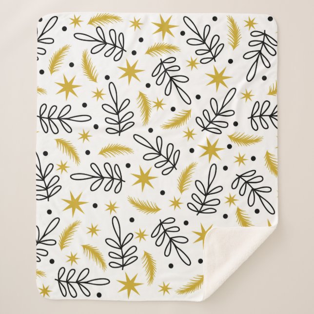 Cobertor Sherpa Seamless pattern with snowflakes and fir branches. (Frente)