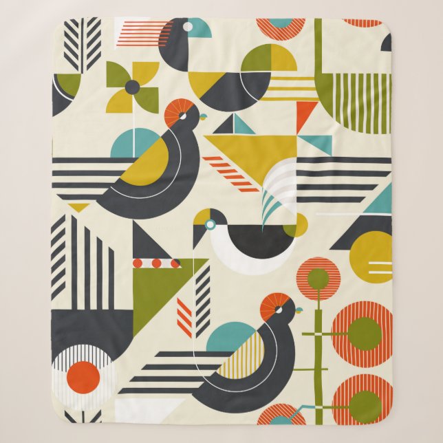 Cobertor Sherpa Seamless pattern with stylized birds in retro bauh (Frente)