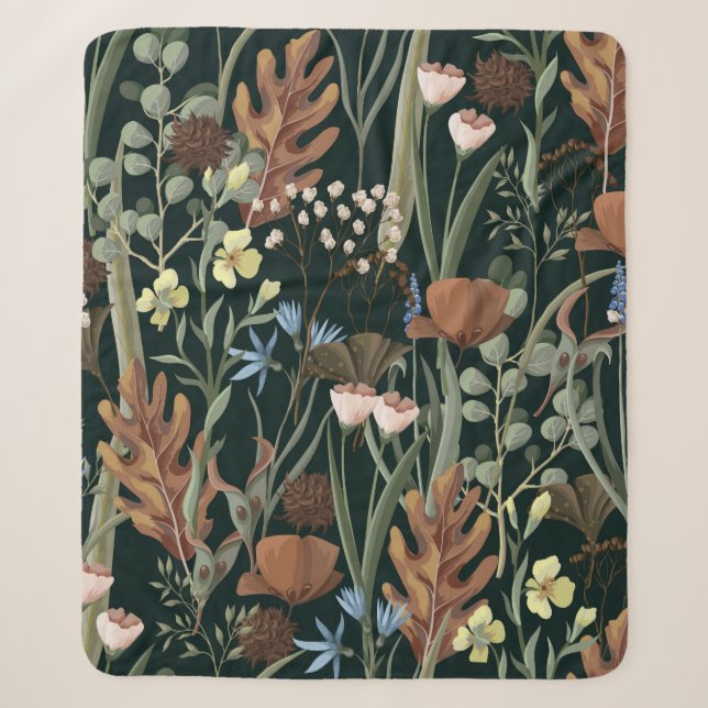 Cobertor Sherpa Seamless pattern with wild and dried flowers. Autu (Frente)