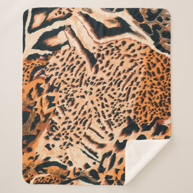 Cobertor Sherpa Seamless tiger, leopard and jaguar. Seamless textu (Frente)