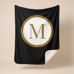 Cobertor Sherpa Selo Central Monograma Preto e Dourado Personaliza