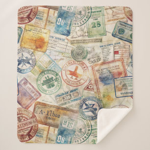 Cobertor Sherpa Selo de Passaporte Rústico Padrão de Viagem (6)