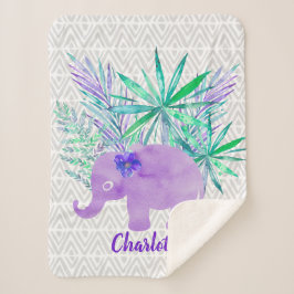 Cobertor Sherpa Selva de Elefante de Aquarela Tropical Personalizá