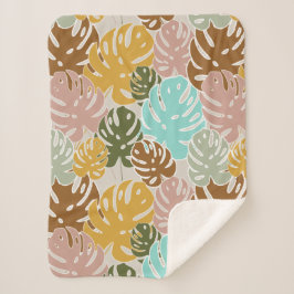 Cobertor Sherpa Selva de monstera colorida