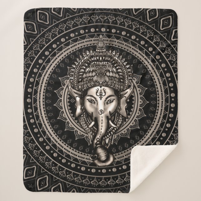 Cobertor Sherpa Senhor Ganesha - preto do Sepia (Frente)