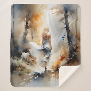 Cobertor Sherpa Senhora Caminhando Através De Uma Floresta