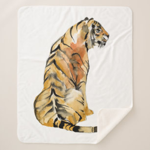 Cobertor Sherpa Sentado de Tigre de Aquarela