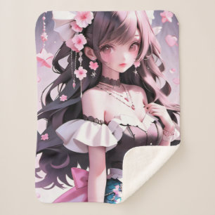 Cobertor Sherpa Sereia Castanho Com Flores Rosa No Cabelo