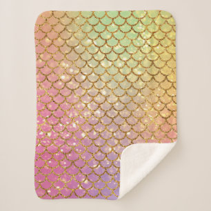 Cobertor Sherpa Sereia escamoteia verde-rosa-dourado